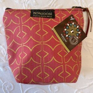 Mongoose Cotton Makeup Pouch Case Made in South Africa Salmon w/‎ Yellow Design